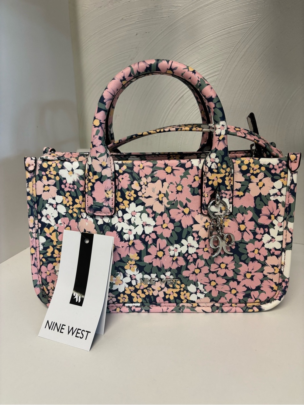 Nine West Pink Floral Mini Satchel with Charm